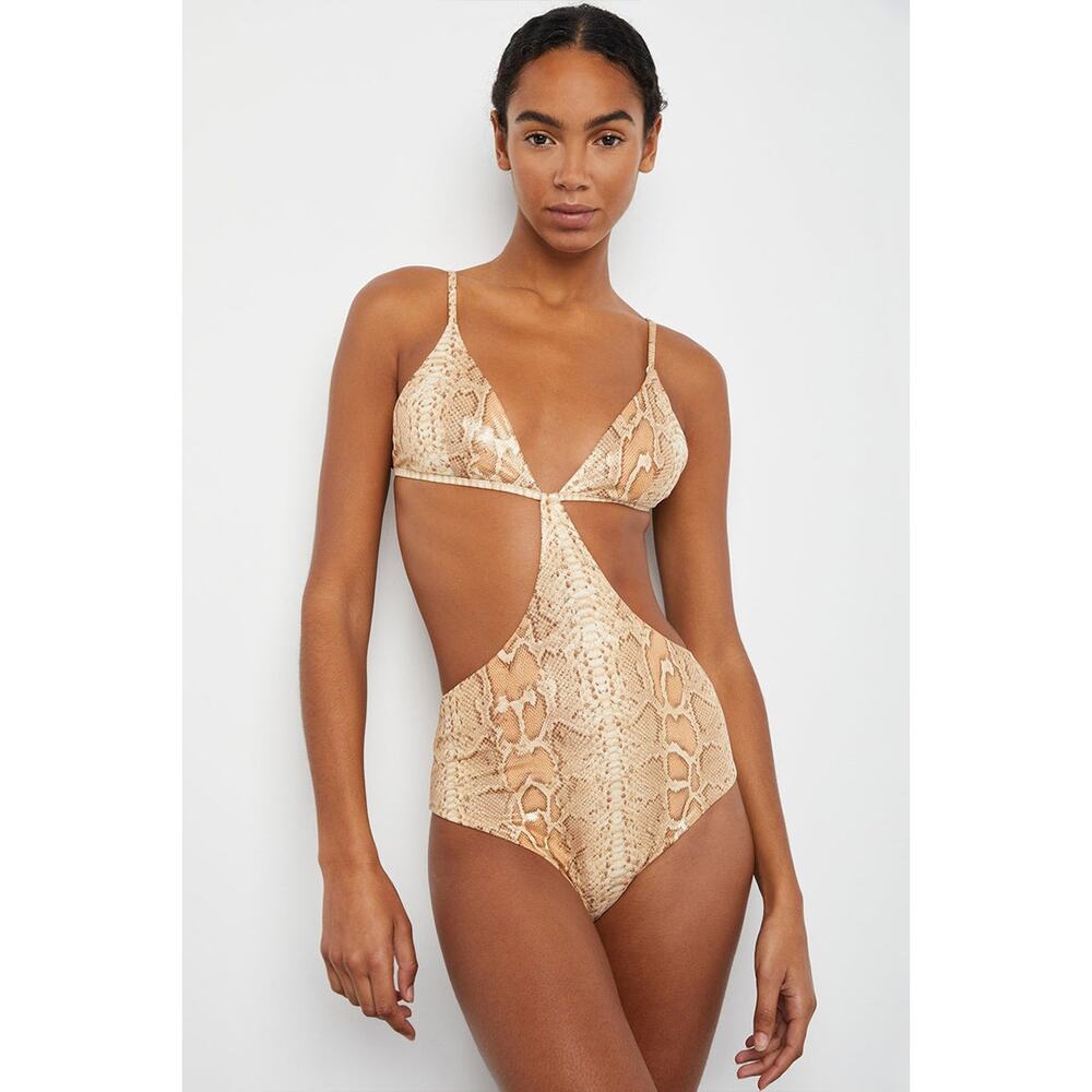 NWT! Onia Rose Liquid Suede One-Piece Swimsuit, Size M, Python Gold, MSRP $185